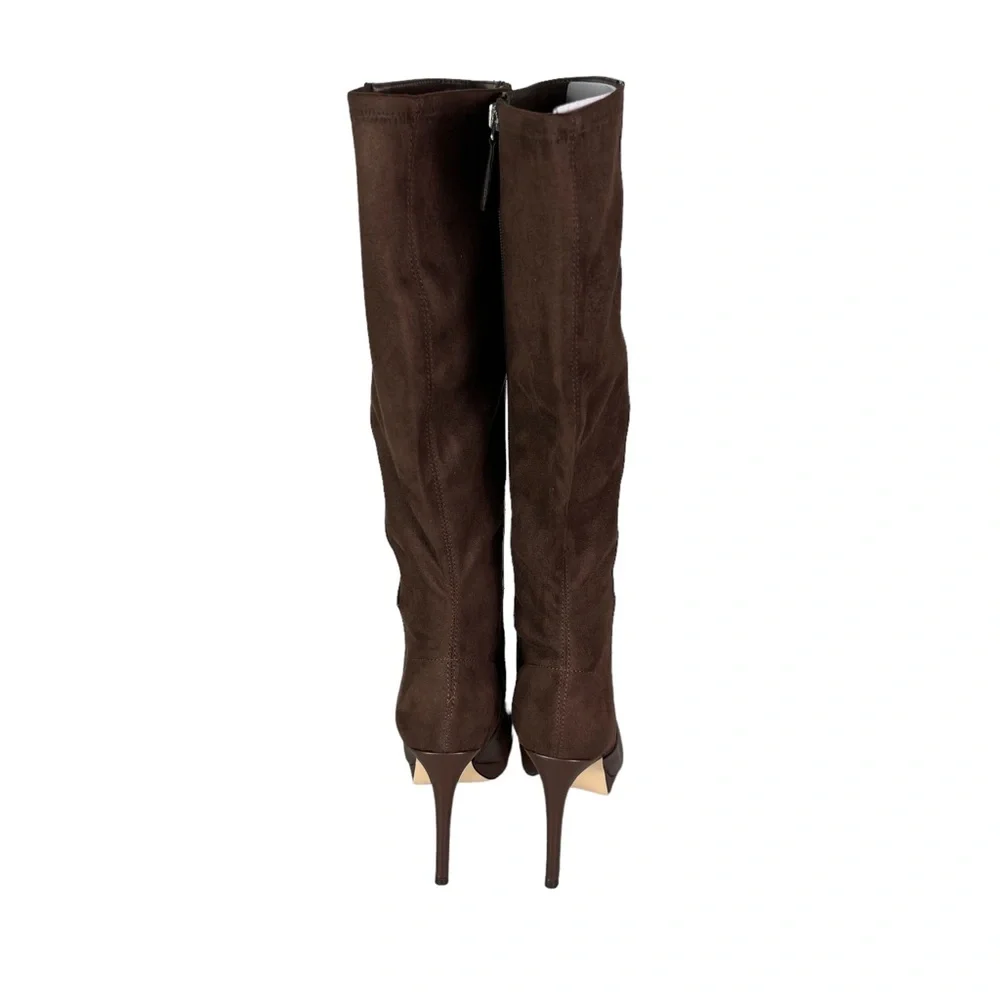Nine West Brown Two-Tone Knee High Leather & Suede Stiletto Boots - Picture 5 of 12